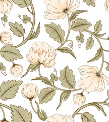 Floral pattern design, victorian style, peony pattern - 629785741