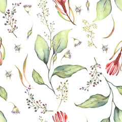 Watercolor seamless pattern with flowers and leaves, gentle design, wedding pattern - 629785746