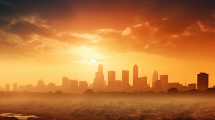 Obraz premium city skyline during a heatwave, with heat haze visible generative ai