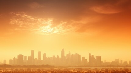 Obraz premium city skyline during a heatwave, with heat haze visible generative ai