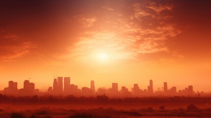 Fototapeta na wymiar city skyline during a heatwave, with heat haze visible generative ai