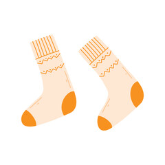 A pair of warm socks in a flat style. Vector illustration. Socks isolated on white background.