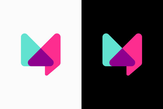 letter m with chat overlay color logo vector sign