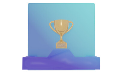 there is a trophy on a blue platform with a black background, prize painting, winning prize...