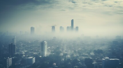 Fototapeta na wymiar cityscape with a thick layer of smog generative ai
