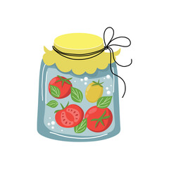 Homemade jars of preserving the vegetables. Autumn harvest season. Vector illustration