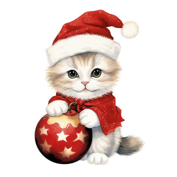 Cat Christmas Festival watercolor Sublimation Clipart with AI Generated