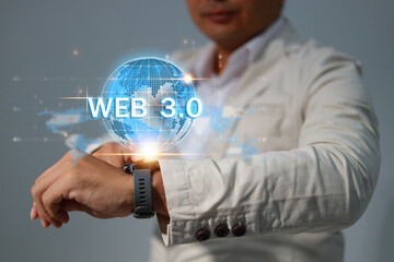 Technology and WEB 3.0  and storage online for computer business network ideas connected to Internet server services for cloud transfer shown in the future Network of Data.