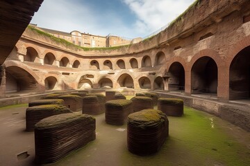 Obraz premium Flavian amphitheater in Pozzuoli town, Naples, Italy, Generative AI