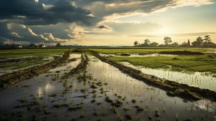 flooded farmland, illustrating the impact of heavy rainfall on agriculture generative ai
