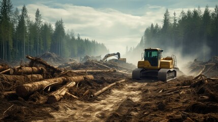 Fototapeta premium forest being cleared for agriculture, symbolizing deforestation and habitat loss generative ai