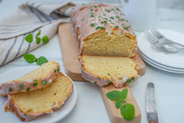 home made sweet Lemon pound cake with fresh mint