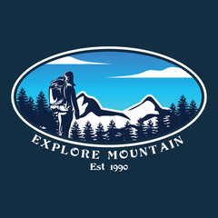 Explore Mountain Vintage Emblem Logo Vector