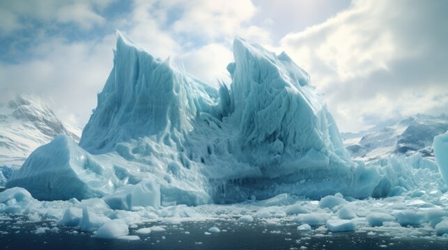 massive iceberg breaking off from a glacier, representing the effects of climate change generative ai