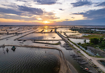 Sunrise in the Tam Giang lagoon, Hue city, Thua Thien Hue province, Vietnam.