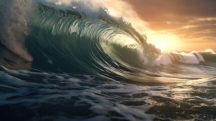massive wave crashing onto the shore during a tsunami, illustrating the devastating impact of natural disasters generative ai