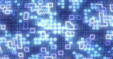 Abstract blue energy squares glowing digital particles futuristic hi-tech background