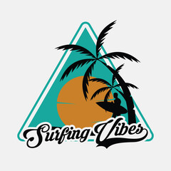 Let's Surfing Emblem, Surfing Sunset Vintage Logo Vector