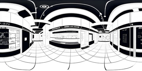 Black White Cyberpunk Night City Tron Future 360 Panorama HDRI