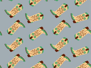 Cowboy boots. Western theme wild west concept..Hand drawn colored vector seamless pattern. Clipart icons.