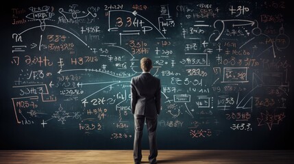 person standing in front of a chalkboard filled with equations, symbolizing the concept of learning and education. generative ai