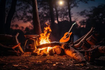 Campers Guitar By The Campfire, Generative AI