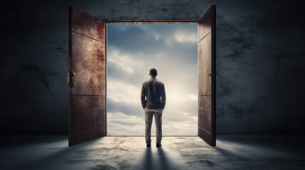 person standing in front of a wall with a door, symbolizing the concept of obstacles and opportunities generative ai
