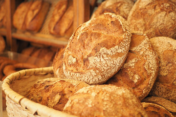  fresh baked breads at Farmers Market shelves in istanbul .