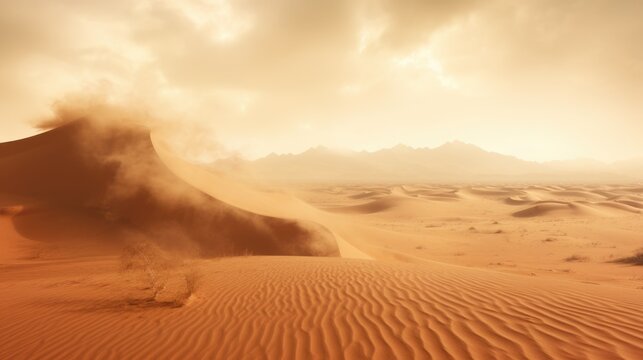 sandstorm in the desert, symbolizing the harsh conditions of arid environments generative ai © ThisDesign