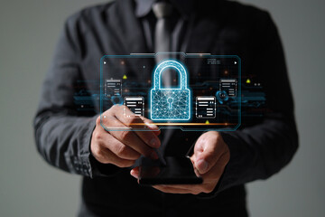 Protection network security safe your data concept. Digital crime by an anonymous hacker.