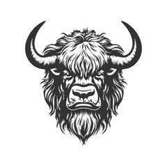 yak monster, vintage logo line art concept black and white color, hand drawn illustration