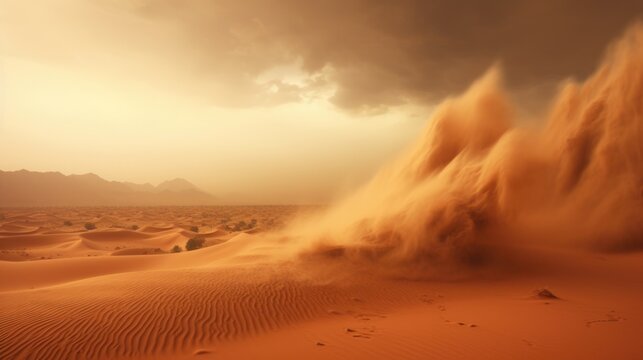 severe sandstorm in a desert landscape, representing the harsh conditions of arid environments generative ai