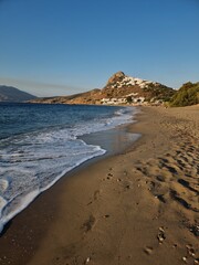 skiros or skyros island chora city view from beach molos tourist resort in greece