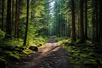 Camping Trail Through A Dense Forest, Generative AI