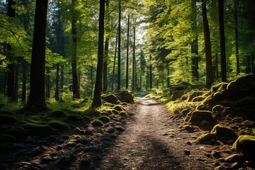 Camping Trail Through A Dense Forest, Generative AI