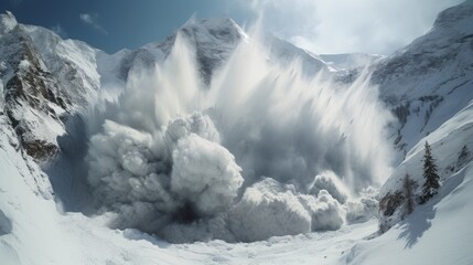 Fototapeta na wymiar snow avalanche in the mountains, representing the risks of winter weather in high-altitude regions generative ai
