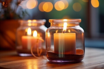 Obraz na płótnie Canvas candles burning in glass jars