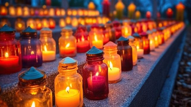 Vibrant Candles Illuminate the Cemetery in Honor of All Saints Day