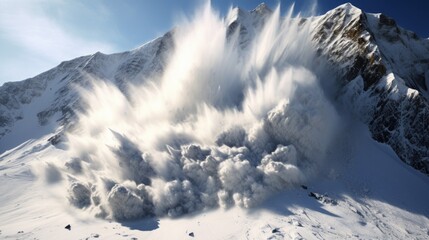 Fototapeta na wymiar snow avalanche in the mountains, representing the risks of winter weather in high-altitude regions generative ai