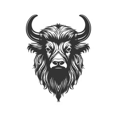 yak tribal, vintage logo line art concept black and white color, hand drawn illustration