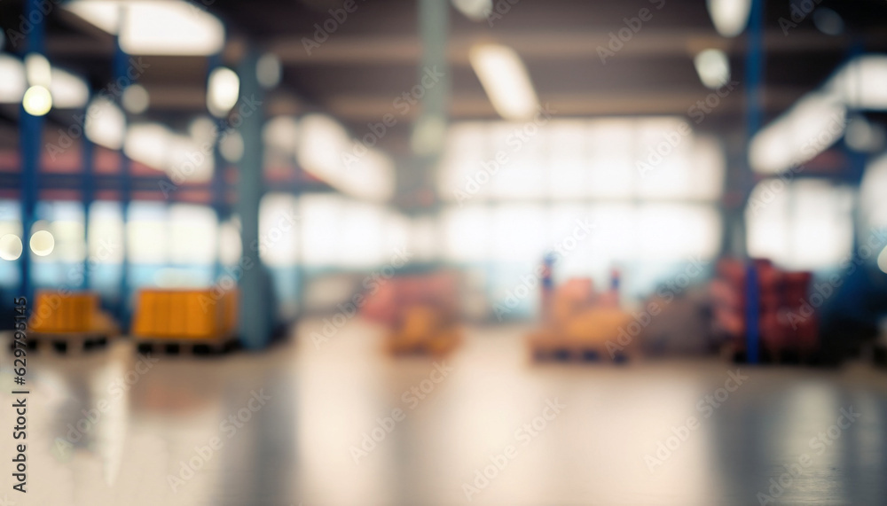 Wall mural Blurred business background, Blur warehouse with bokeh light background