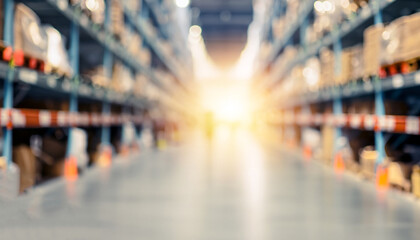 Blurred business background, Blur warehouse with bokeh light background - obrazy, fototapety, plakaty
