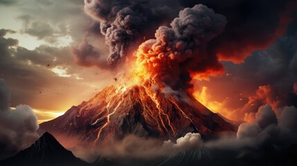 Fototapeta premium volcanic eruption with lava flowing down the mountainside, illustrating the raw power of nature generative ai