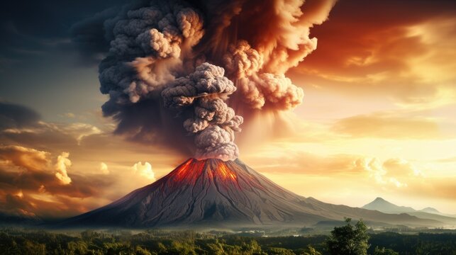 volcanic eruption with lava flowing down the mountainside, illustrating the raw power of nature generative ai