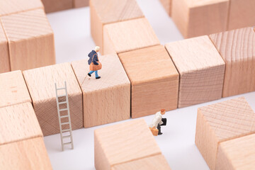 Miniature creative building block maze struggles to escape