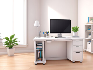 Stylish and attractive computer desk with white background 8k
