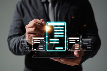 Online business digital document management, paperless office, signing business contract concept.