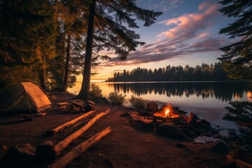 Serene Lakeside Camping Spot, Generative AI