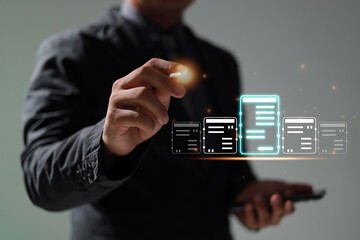 Online business digital document management, paperless office, signing business contract concept.