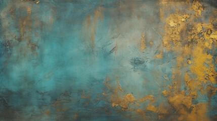 Old cement floor texture background,Turquoise and golden color.